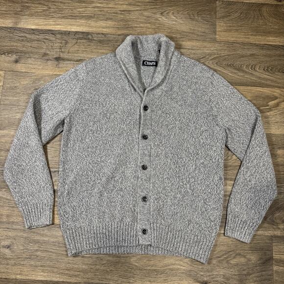 Chaps Sweater Mens Large Gray Shawl Collar Button Cardigan Knit Grandpa Classic - Picture 1 of 10